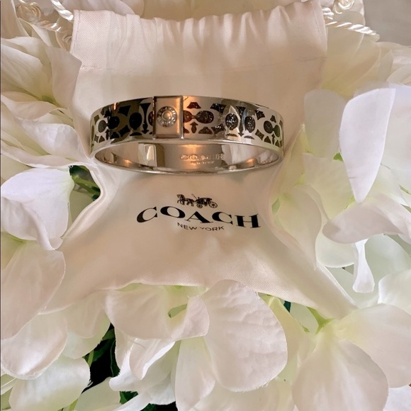 GLITTER 🖤🤍COACH NEW IN POUCH SILVER-BLACK GLITTER SPARKLE BANGLE SIGNATU… - Picture 6 of 6